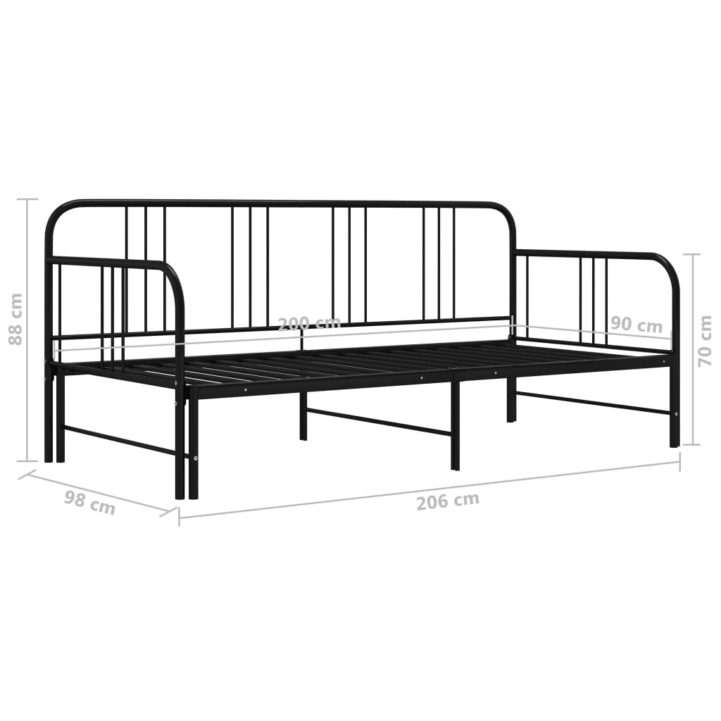 Slaapbank uittrekbaar metaal zwart 90x200 cm is nu te koop bij PeponiXL, paradijselijk wonen!