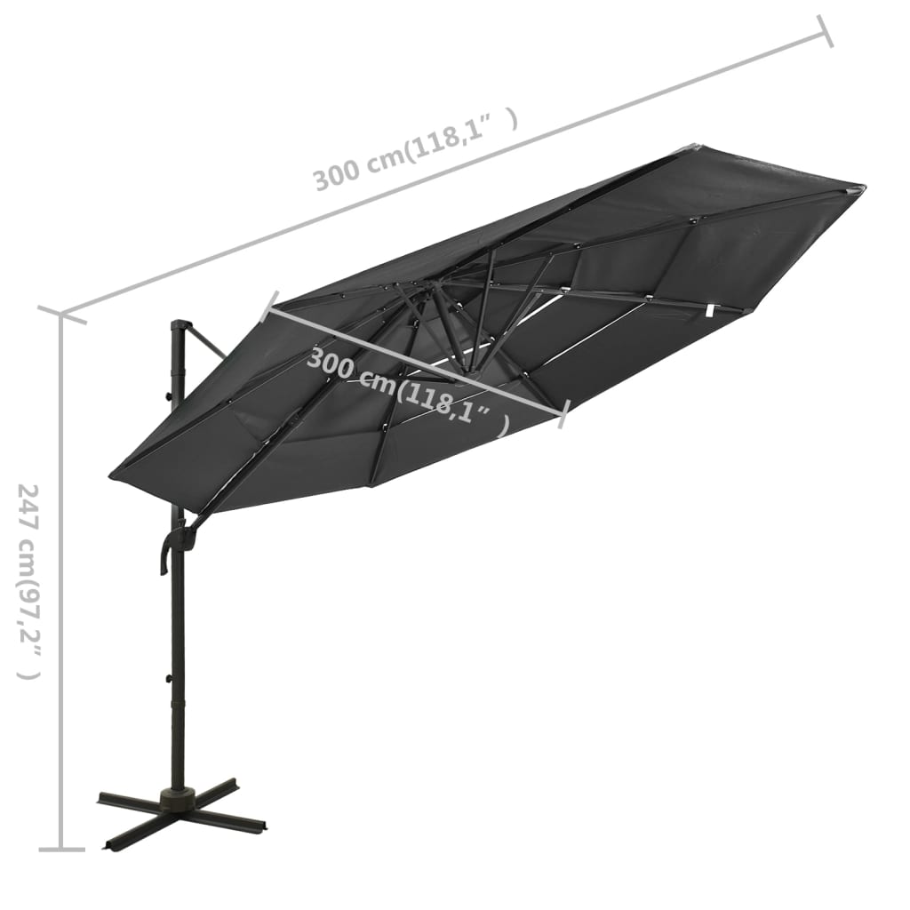 Parasol 4-laags met aluminium paal 3x3 m antracietkleurig is nu te koop bij PeponiXL, paradijselijk wonen!