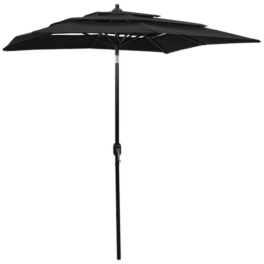 Parasol 3-laags met aluminium paal 2x2 m zwart is nu te koop bij PeponiXL, paradijselijk wonen!