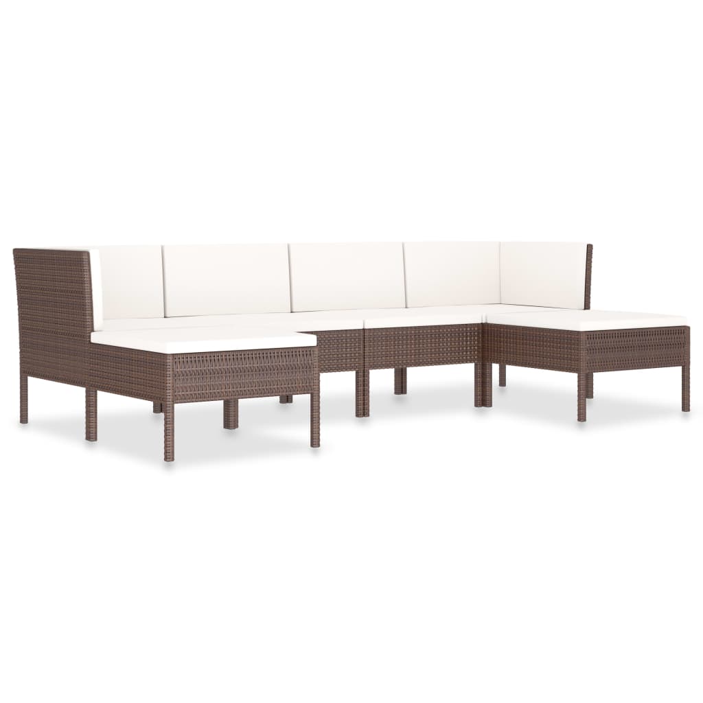 6-delige Loungeset met kussens poly rattan bruin is nu te koop bij PeponiXL, paradijselijk wonen!