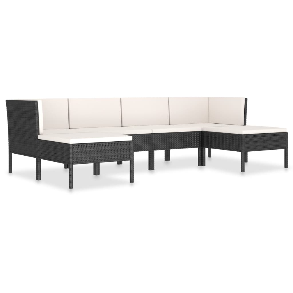 6-delige Loungeset met kussens poly rattan zwart is nu te koop bij PeponiXL, paradijselijk wonen!