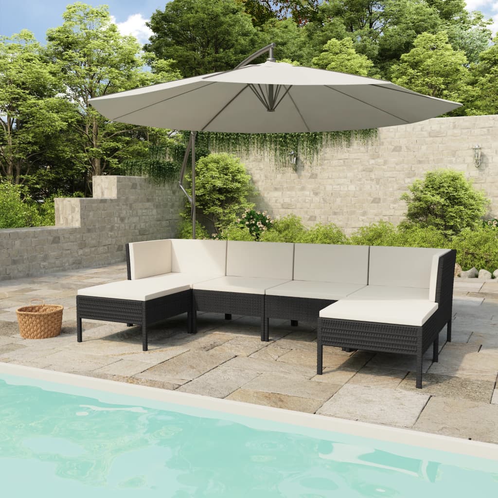 6-delige Loungeset met kussens poly rattan zwart is nu te koop bij PeponiXL, paradijselijk wonen!