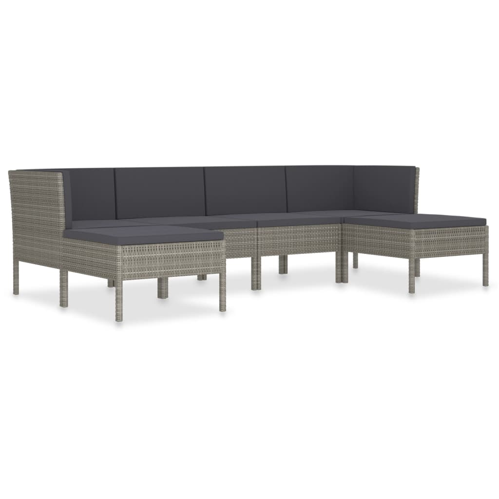 6-delige Loungeset met kussens poly rattan grijs is nu te koop bij PeponiXL, paradijselijk wonen!