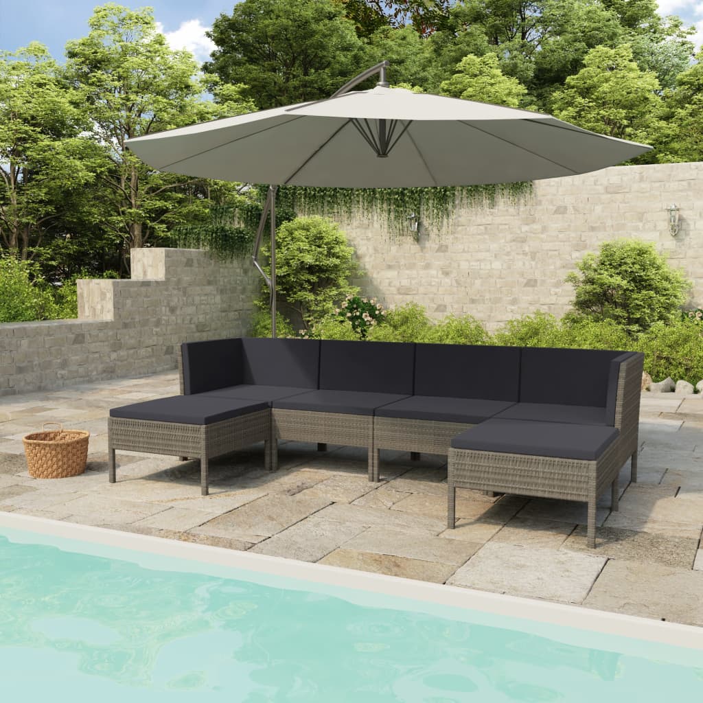 6-delige Loungeset met kussens poly rattan grijs is nu te koop bij PeponiXL, paradijselijk wonen!