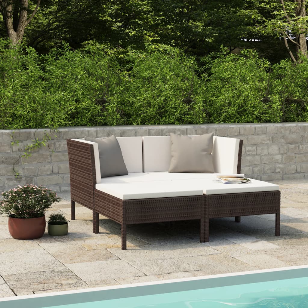4-delige Loungeset met kussens poly rattan bruin is nu te koop bij PeponiXL, paradijselijk wonen!