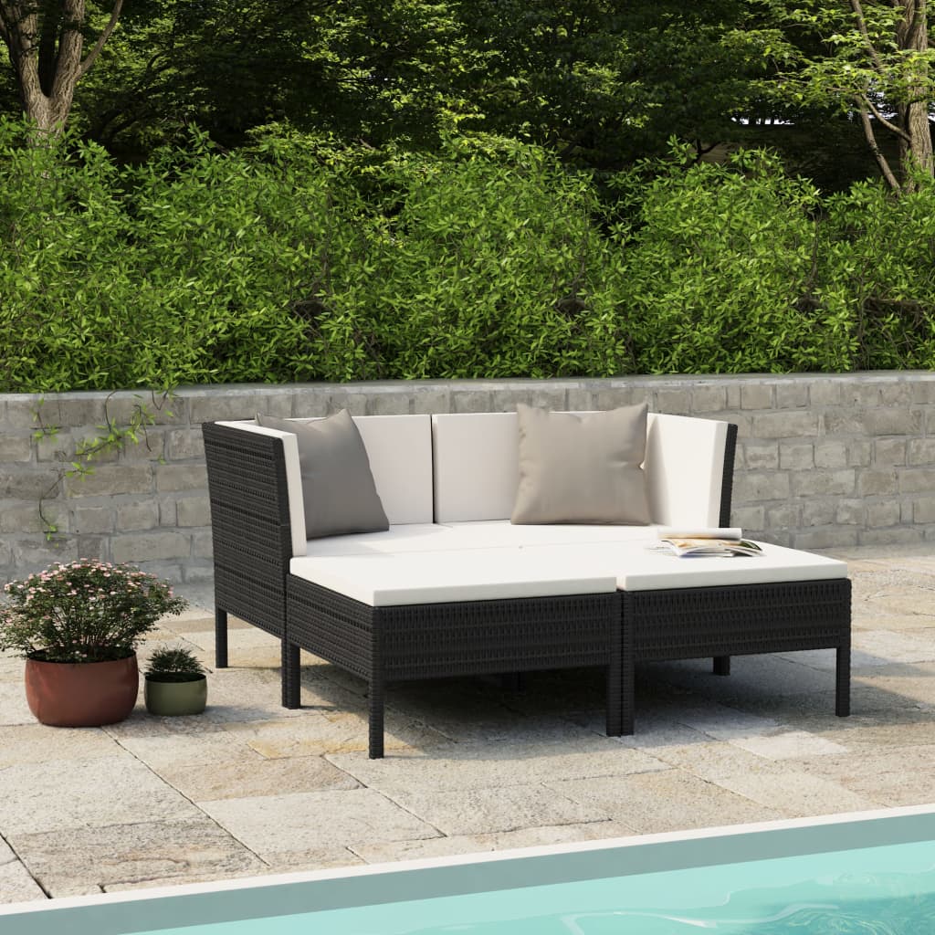 4-delige Loungeset met kussens poly rattan zwart is nu te koop bij PeponiXL, paradijselijk wonen!