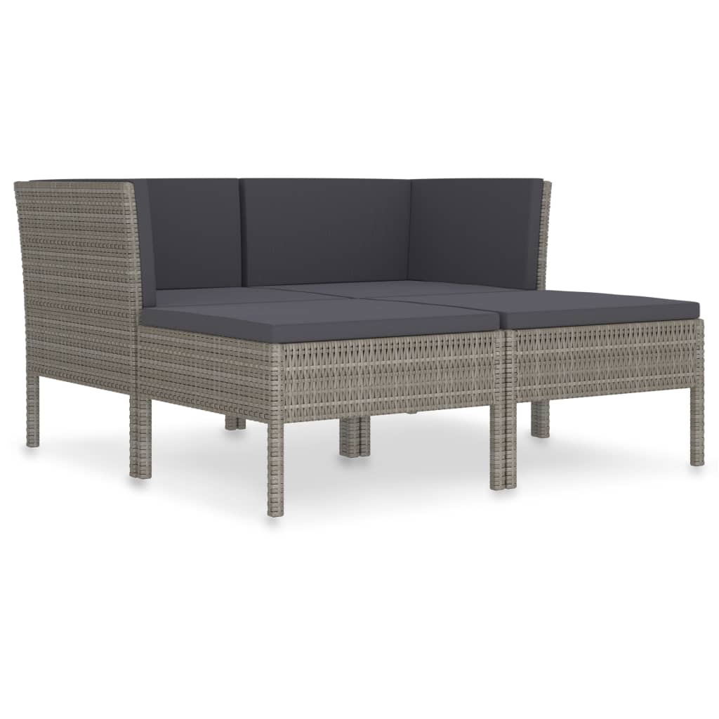 4-delige Loungeset met kussens poly rattan grijs is nu te koop bij PeponiXL, paradijselijk wonen!
