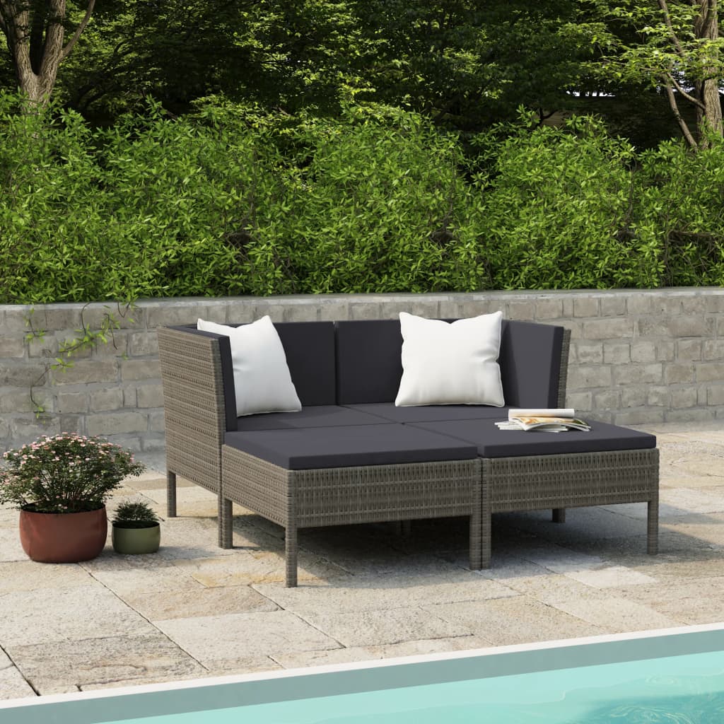 4-delige Loungeset met kussens poly rattan grijs is nu te koop bij PeponiXL, paradijselijk wonen!