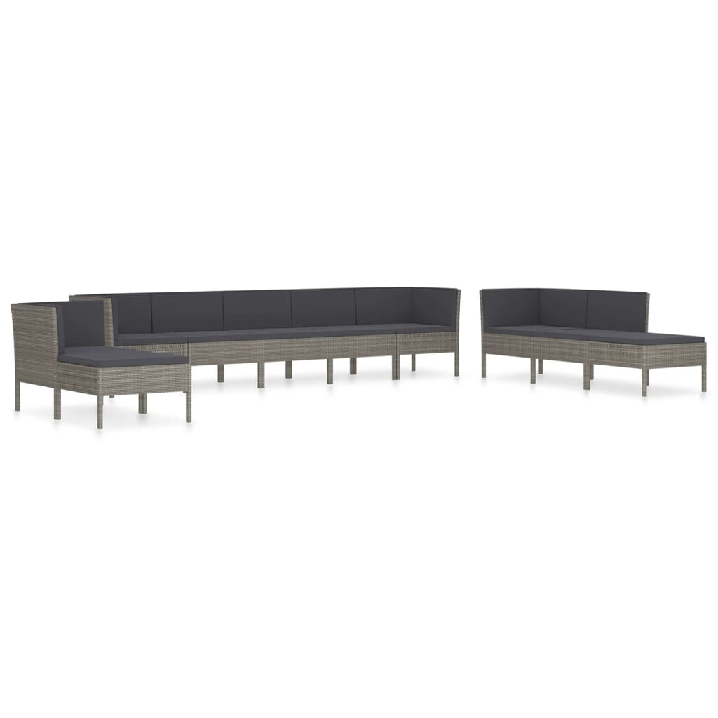 10-delige Loungeset met kussens poly rattan grijs is nu te koop bij PeponiXL, paradijselijk wonen!
