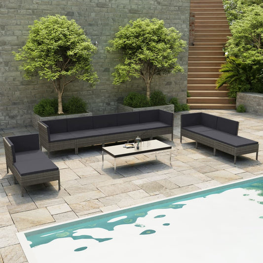 10-delige Loungeset met kussens poly rattan grijs is nu te koop bij PeponiXL, paradijselijk wonen!