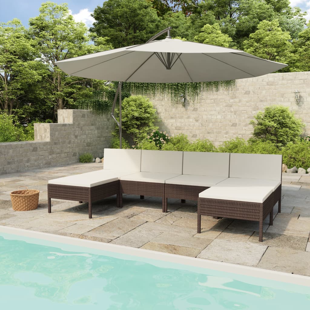 6-delige Loungeset met kussens poly rattan bruin is nu te koop bij PeponiXL, paradijselijk wonen!