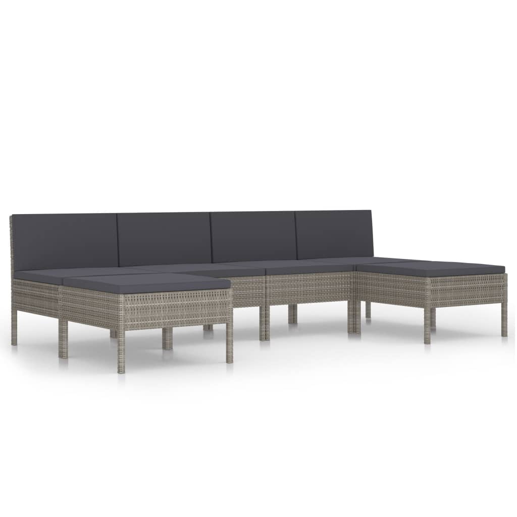 6-delige Loungeset met kussens poly rattan grijs is nu te koop bij PeponiXL, paradijselijk wonen!