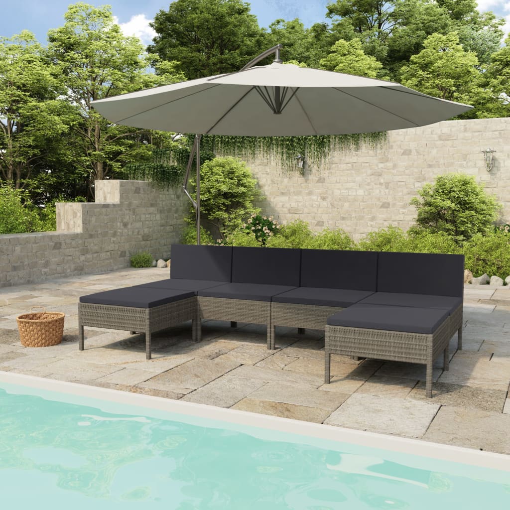 6-delige Loungeset met kussens poly rattan grijs is nu te koop bij PeponiXL, paradijselijk wonen!