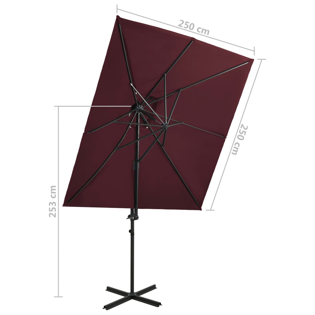 Zweefparasol met dubbel dak 250x250 cm bordeauxrood is nu te koop bij PeponiXL, paradijselijk wonen!