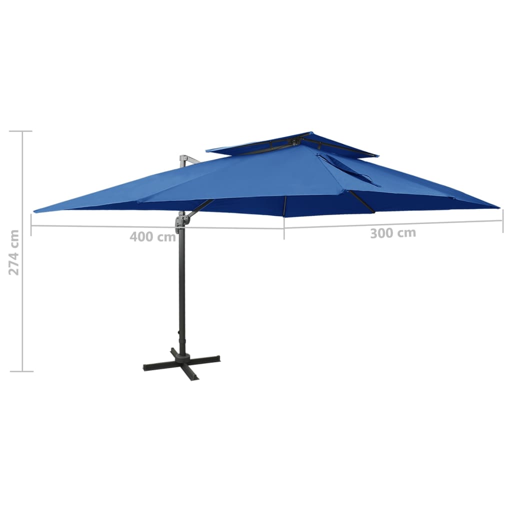 Zweefparasol met dubbel dak 400x300 cm azuurblauw is nu te koop bij PeponiXL, paradijselijk wonen!