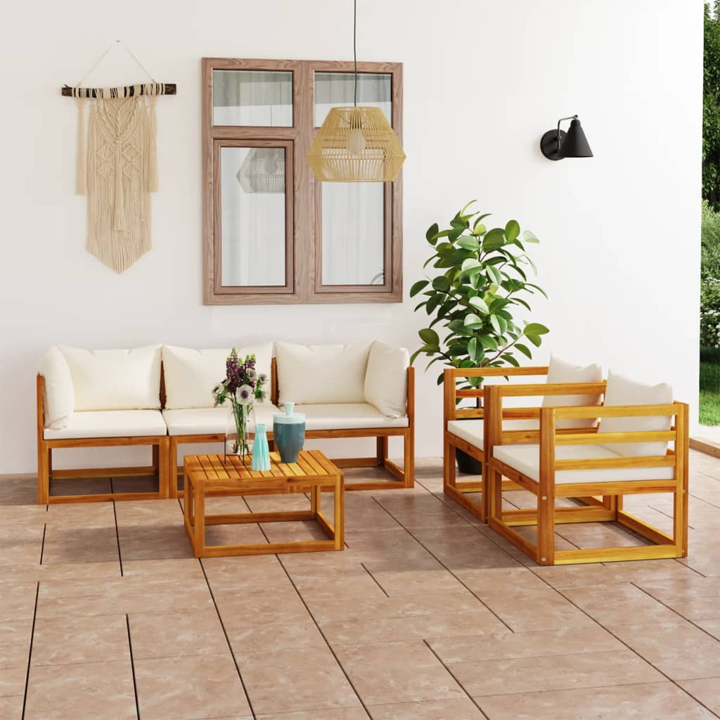 6-delige Loungeset met kussens massief acaciahout crème is nu te koop bij PeponiXL, paradijselijk wonen!