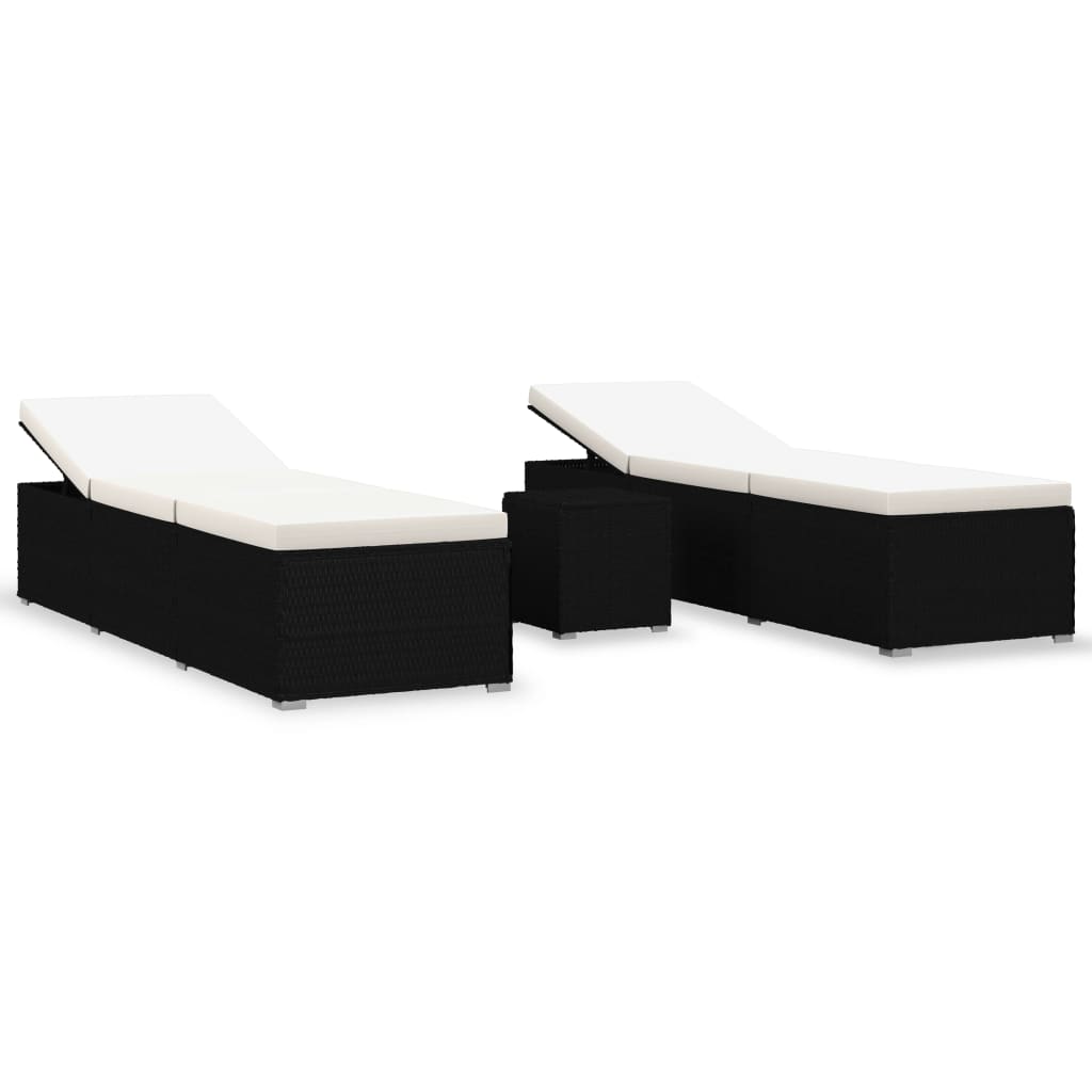 3-delige Ligbeddenset met theetafel poly rattan zwart is nu te koop bij PeponiXL, paradijselijk wonen!