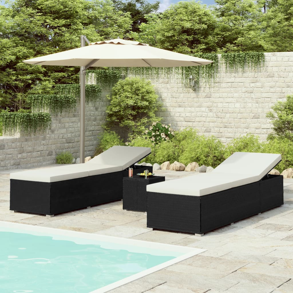 3-delige Ligbeddenset met theetafel poly rattan zwart is nu te koop bij PeponiXL, paradijselijk wonen!