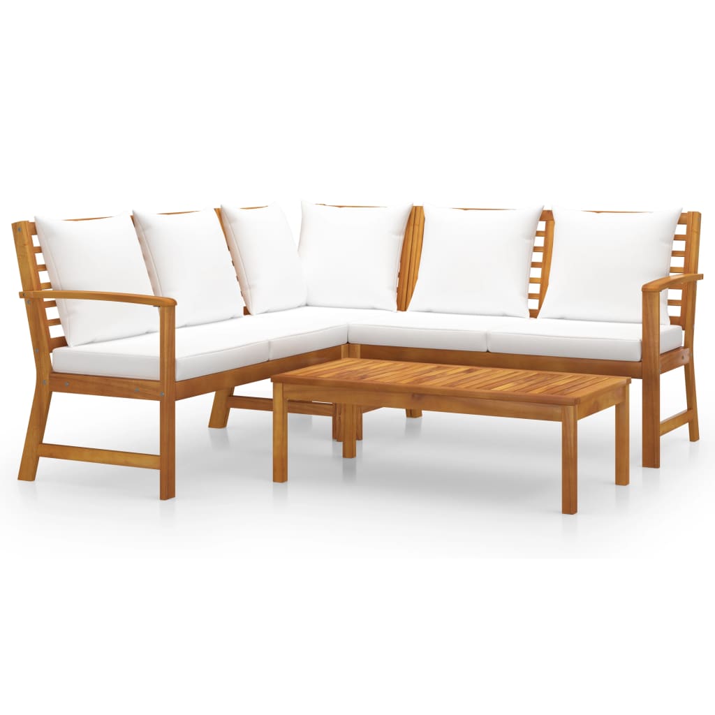 4-delige Loungeset met kussens massief acaciahout crème is nu te koop bij PeponiXL, paradijselijk wonen!