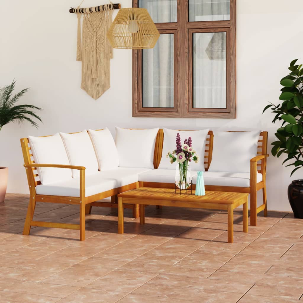 4-delige Loungeset met kussens massief acaciahout crème is nu te koop bij PeponiXL, paradijselijk wonen!