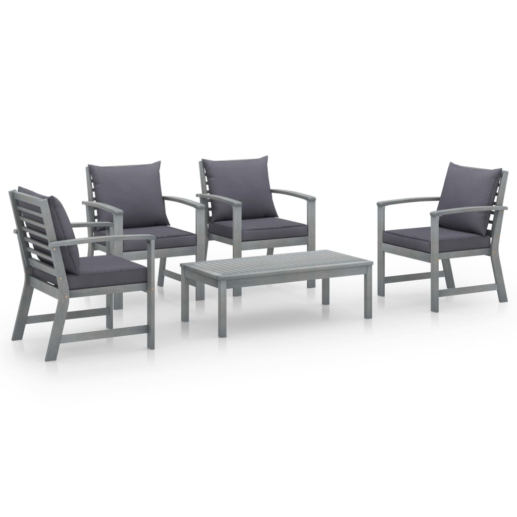 5-delige Loungeset met kussens massief acaciahout grijs is nu te koop bij PeponiXL, paradijselijk wonen!