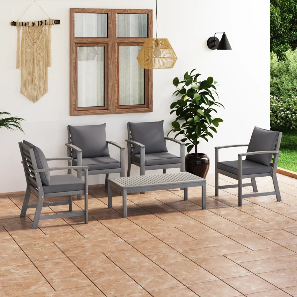 5-delige Loungeset met kussens massief acaciahout grijs is nu te koop bij PeponiXL, paradijselijk wonen!