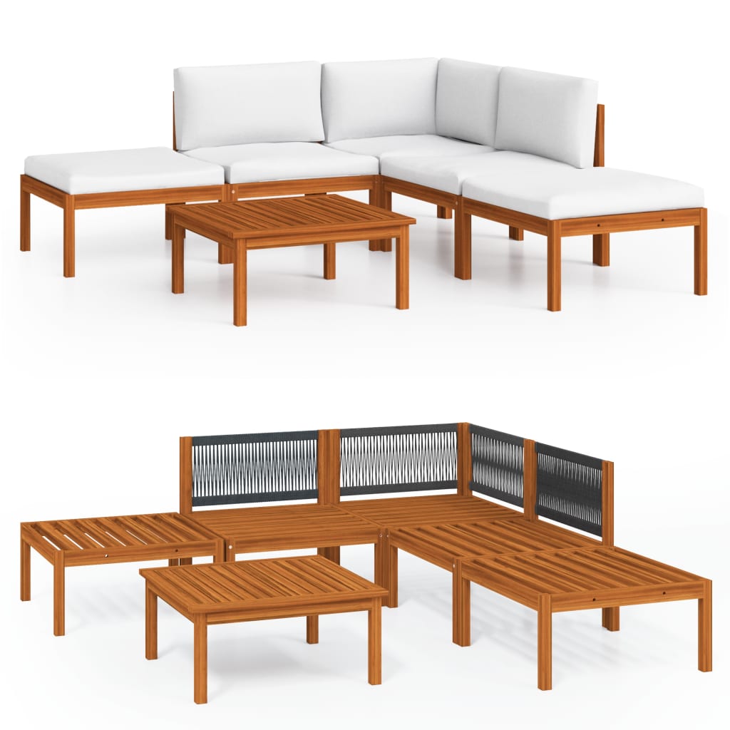 6-delige tuinloungeset met kussens crèmekleurig acaciahout en touw is nu te koop bij PeponiXL, paradijselijk wonen!