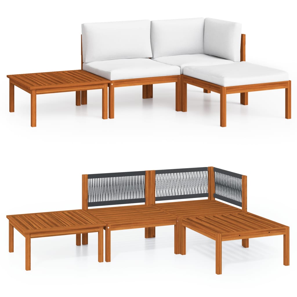 4-delige tuinloungeset met kussens crèmekleurig acaciahout en touw is nu te koop bij PeponiXL, paradijselijk wonen!
