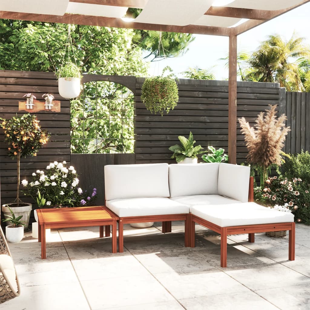 4-delige tuinloungeset met kussens crèmekleurig acaciahout en touw is nu te koop bij PeponiXL, paradijselijk wonen!