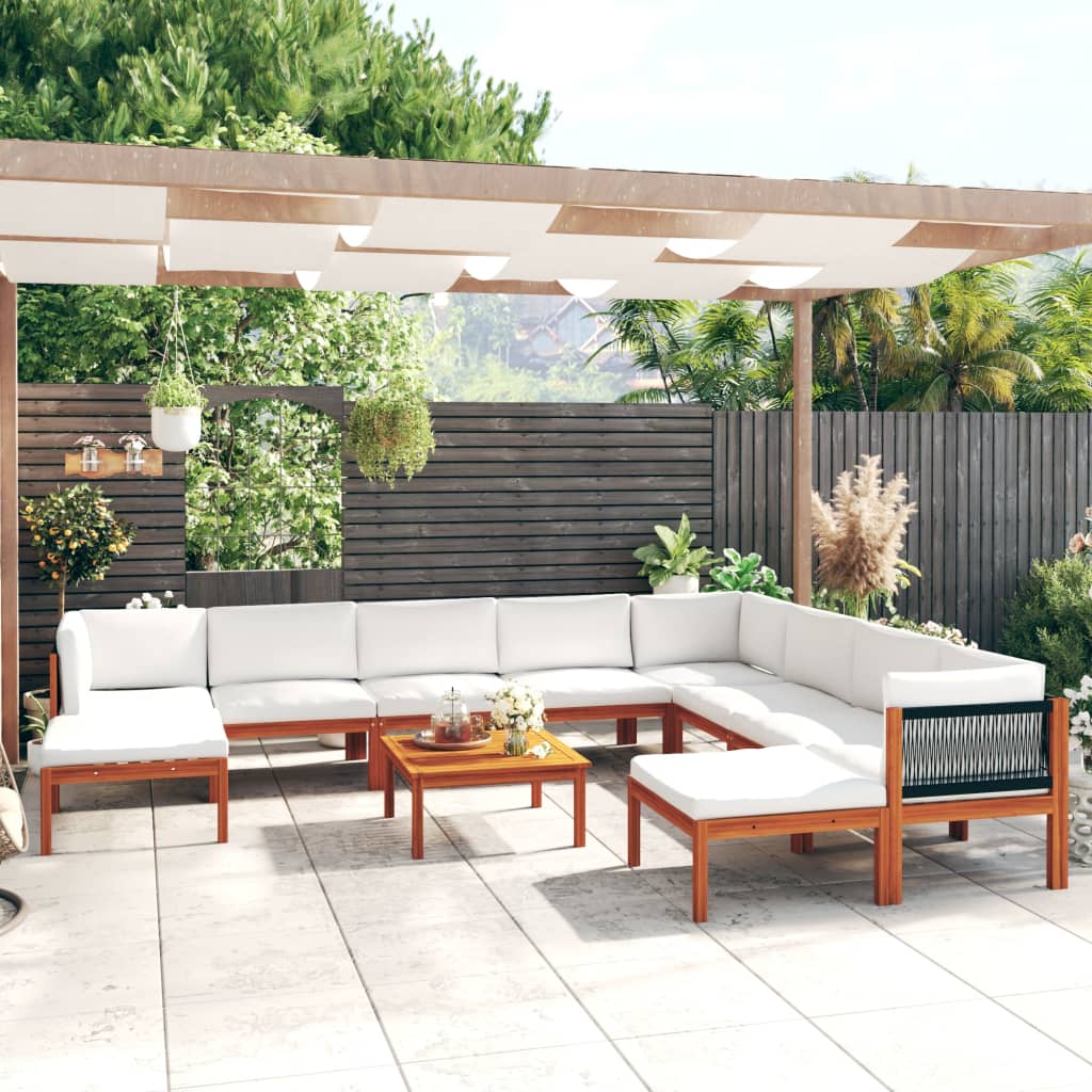 11-delige tuinloungeset met kussens crèmekleurig acaciahout en touw is nu te koop bij PeponiXL, paradijselijk wonen!