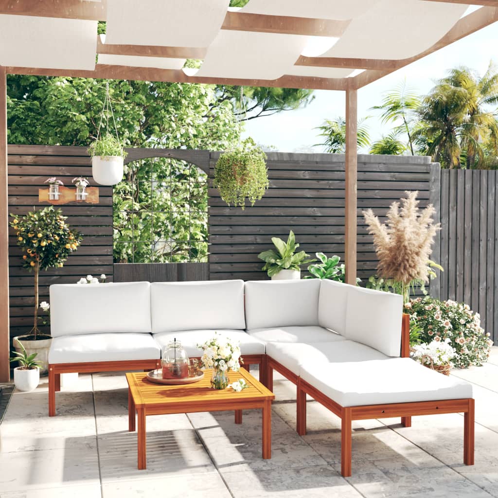 6-delige tuinloungeset met kussens crèmekleurig acaciahout en touw is nu te koop bij PeponiXL, paradijselijk wonen!