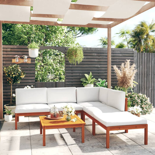 6-delige tuinloungeset met kussens crèmekleurig acaciahout en touw is nu te koop bij PeponiXL, paradijselijk wonen!