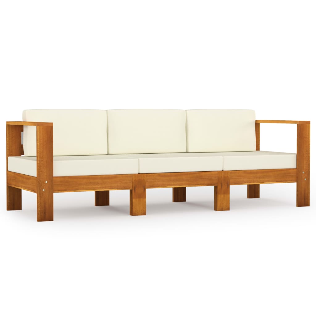 Tuinbank 3-zits met crèmewitte kussens massief acaciahout is nu te koop bij PeponiXL, paradijselijk wonen!