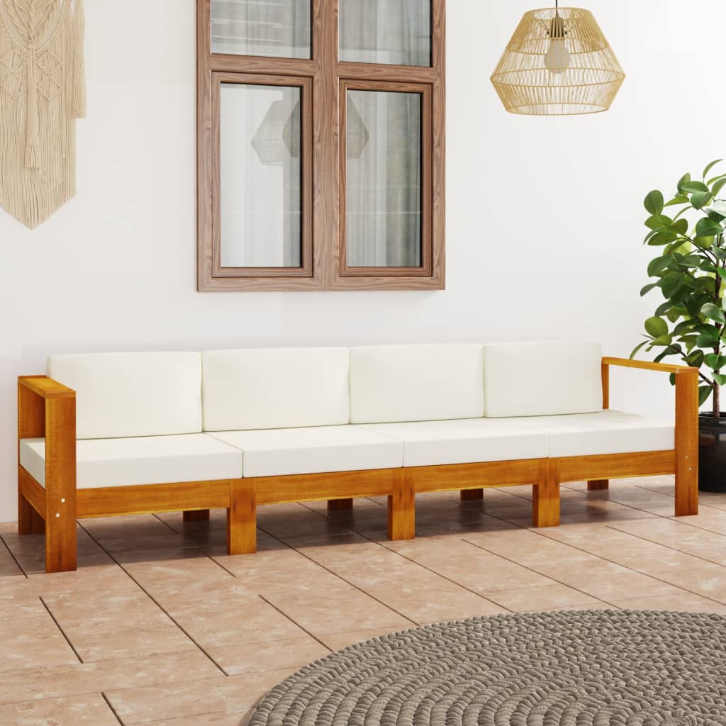 Tuinbank 4-zits met crèmewitte kussens massief acaciahout is nu te koop bij PeponiXL, paradijselijk wonen!