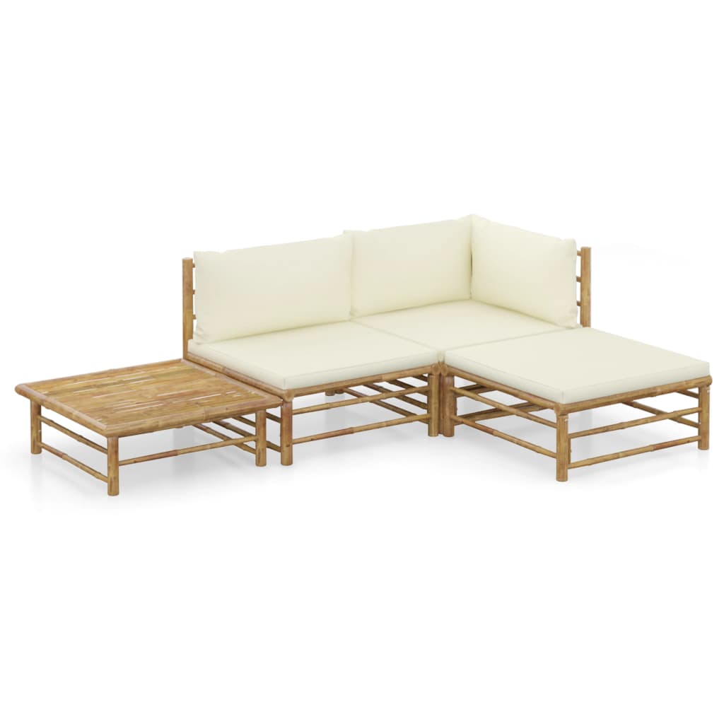 4-delige Loungeset met crèmewitte kussens bamboe is nu te koop bij PeponiXL, paradijselijk wonen!
