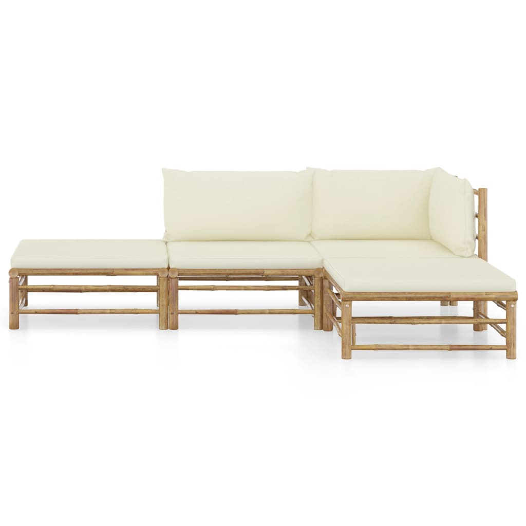 4-delige Loungeset met crèmewitte kussens bamboe is nu te koop bij PeponiXL, paradijselijk wonen!