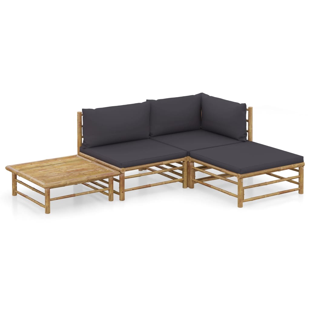 4-delige Loungeset met donkergrijze kussens bamboe is nu te koop bij PeponiXL, paradijselijk wonen!