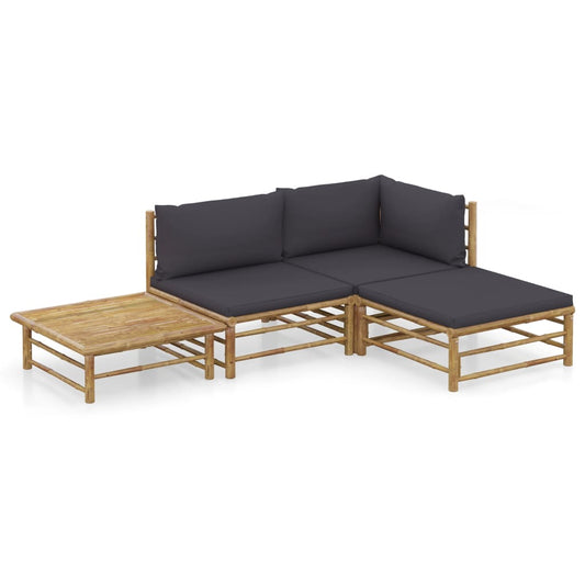 4-delige Loungeset met donkergrijze kussens bamboe is nu te koop bij PeponiXL, paradijselijk wonen!