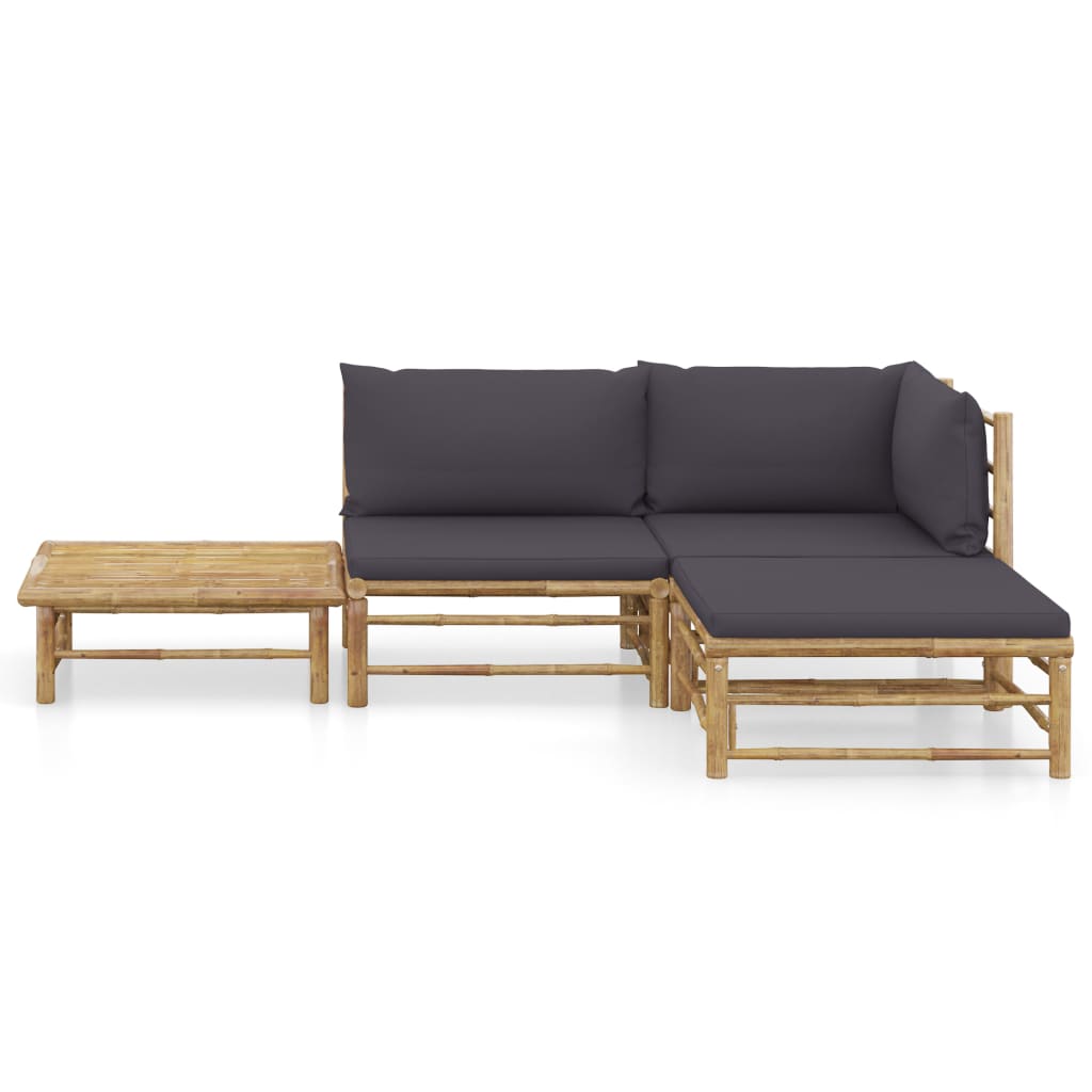 4-delige Loungeset met donkergrijze kussens bamboe is nu te koop bij PeponiXL, paradijselijk wonen!