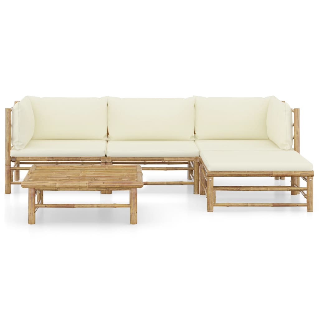 5-delige Loungeset met crèmewitte kussens bamboe is nu te koop bij PeponiXL, paradijselijk wonen!