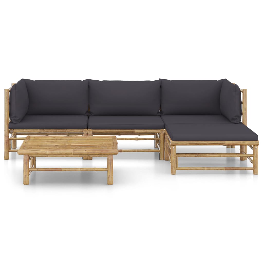 5-delige Loungeset met donkergrijze kussens bamboe is nu te koop bij PeponiXL, paradijselijk wonen!