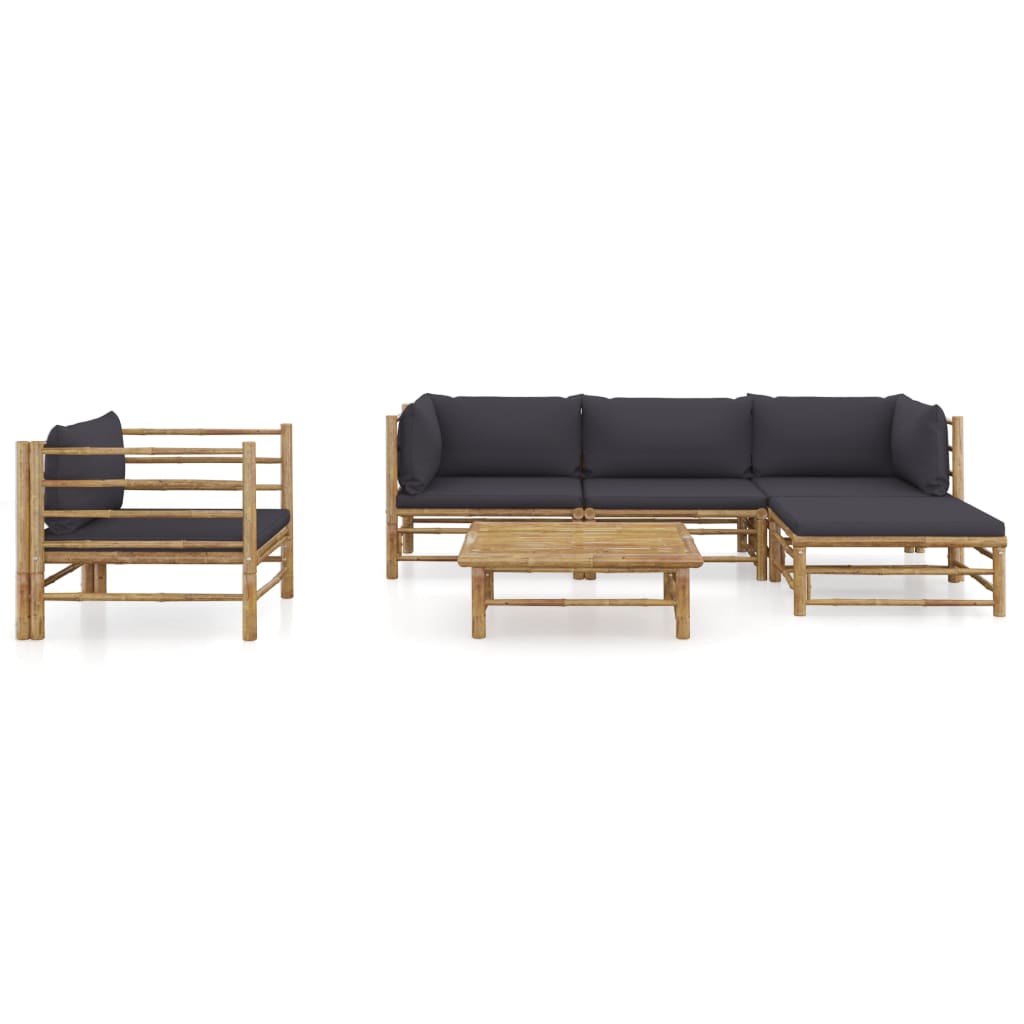 6-delige Loungeset met donkergrijze kussens bamboe is nu te koop bij PeponiXL, paradijselijk wonen!