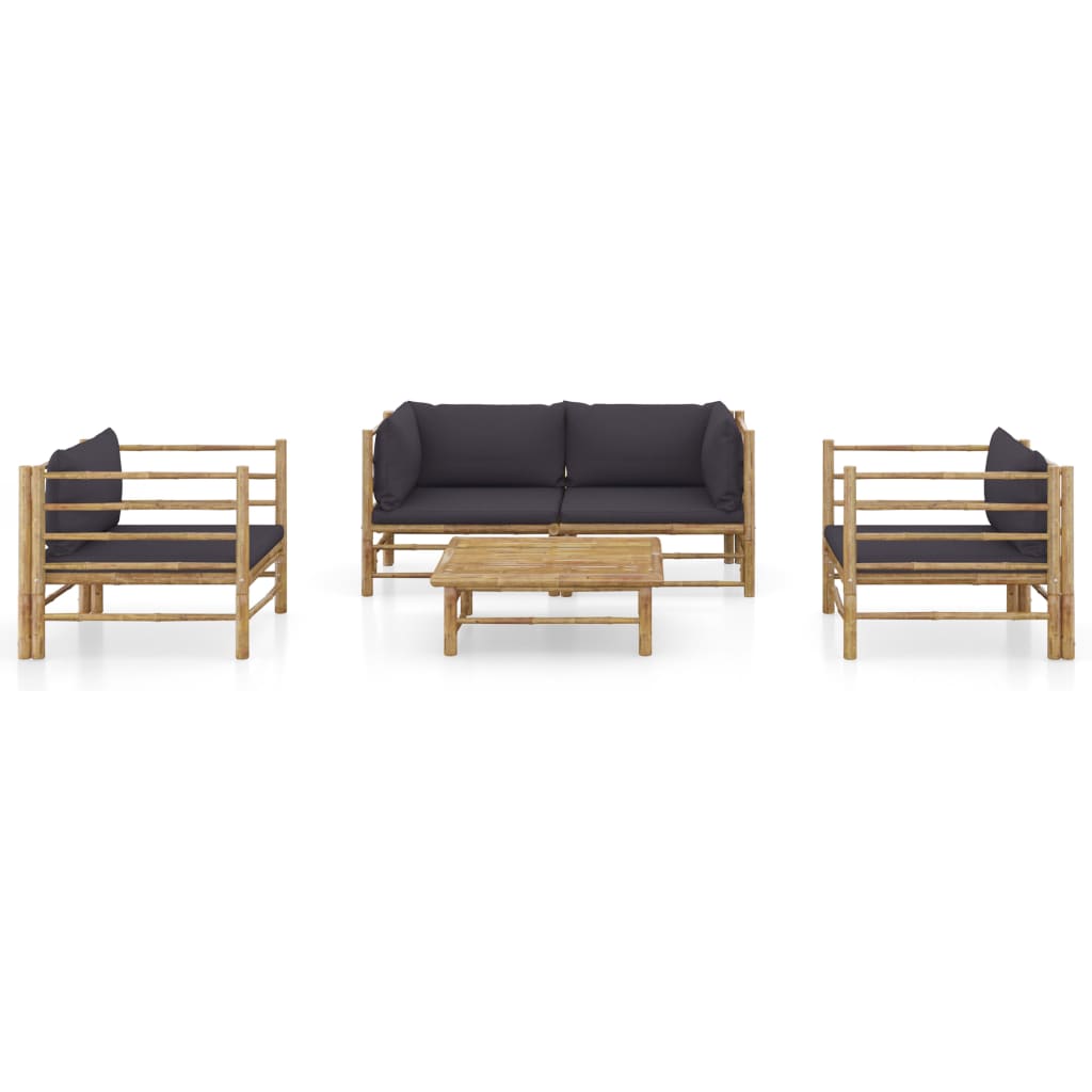 5-delige Loungeset met donkergrijze kussens bamboe is nu te koop bij PeponiXL, paradijselijk wonen!