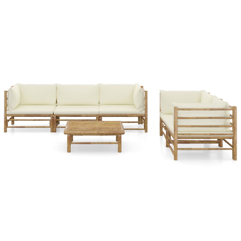 6-delige Loungeset met crèmewitte kussens bamboe is nu te koop bij PeponiXL, paradijselijk wonen!