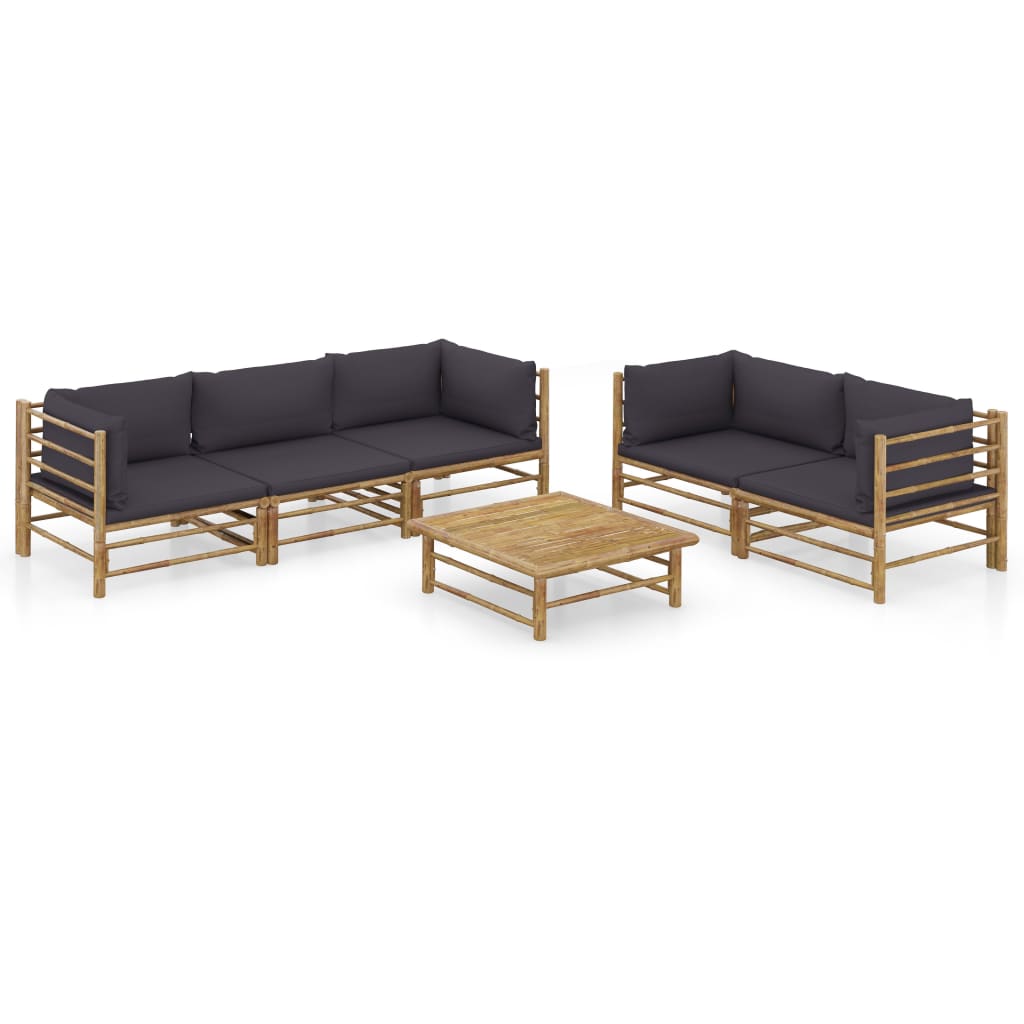 6-delige Loungeset met donkergrijze kussens bamboe is nu te koop bij PeponiXL, paradijselijk wonen!