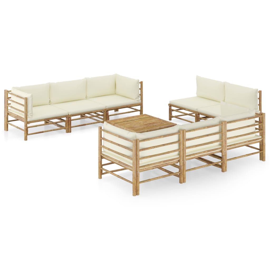 9-delige Loungeset met crèmewitte kussens bamboe is nu te koop bij PeponiXL, paradijselijk wonen!
