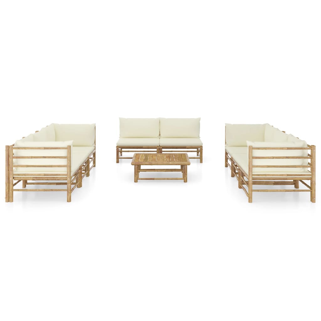 9-delige Loungeset met crèmewitte kussens bamboe is nu te koop bij PeponiXL, paradijselijk wonen!