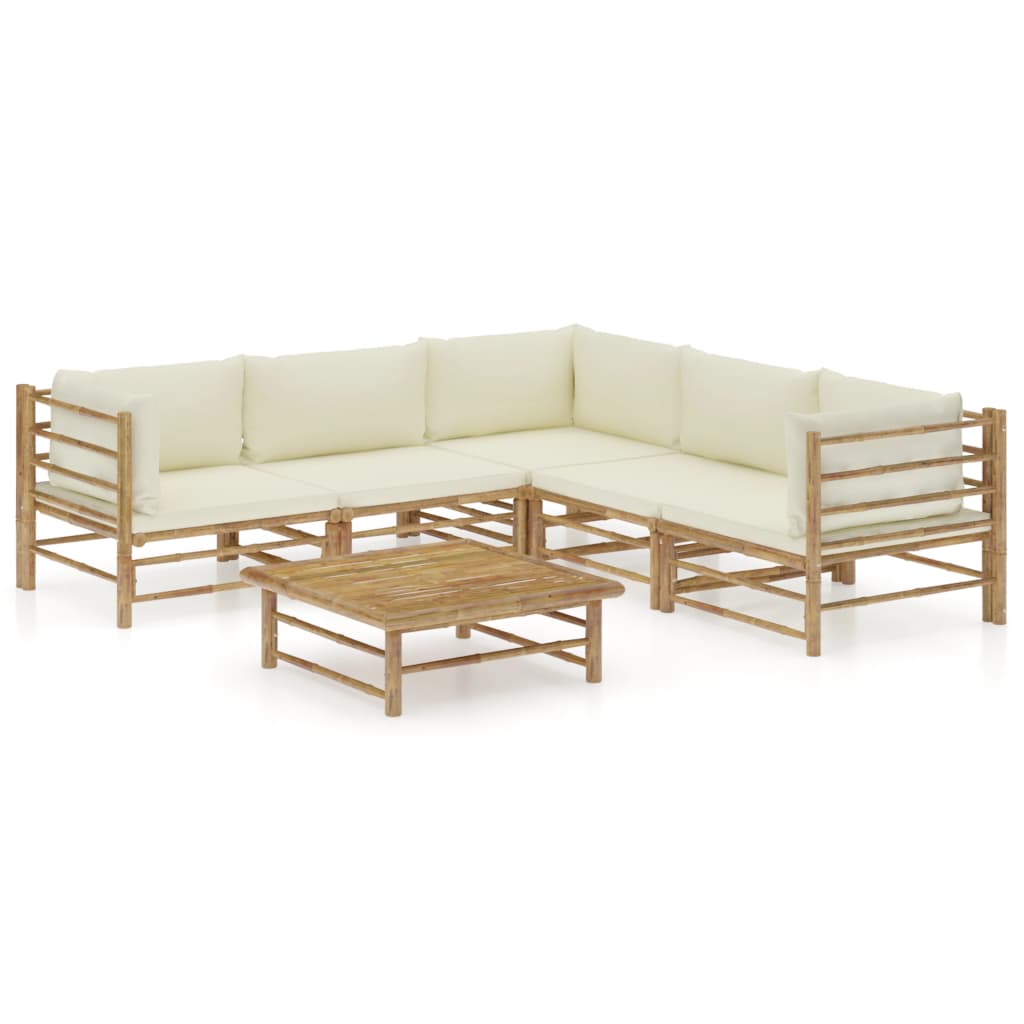 6-delige Loungeset met crèmewitte kussens bamboe is nu te koop bij PeponiXL, paradijselijk wonen!