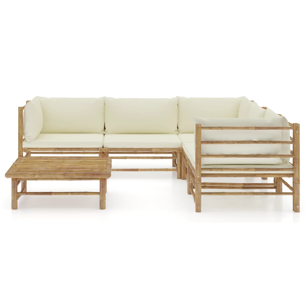 6-delige Loungeset met crèmewitte kussens bamboe is nu te koop bij PeponiXL, paradijselijk wonen!