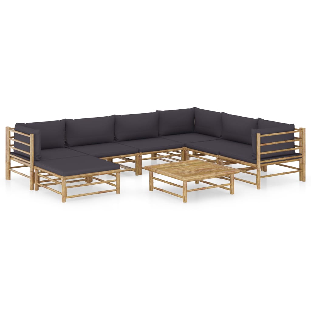 8-delige Loungeset met donkergrijze kussens bamboe is nu te koop bij PeponiXL, paradijselijk wonen!